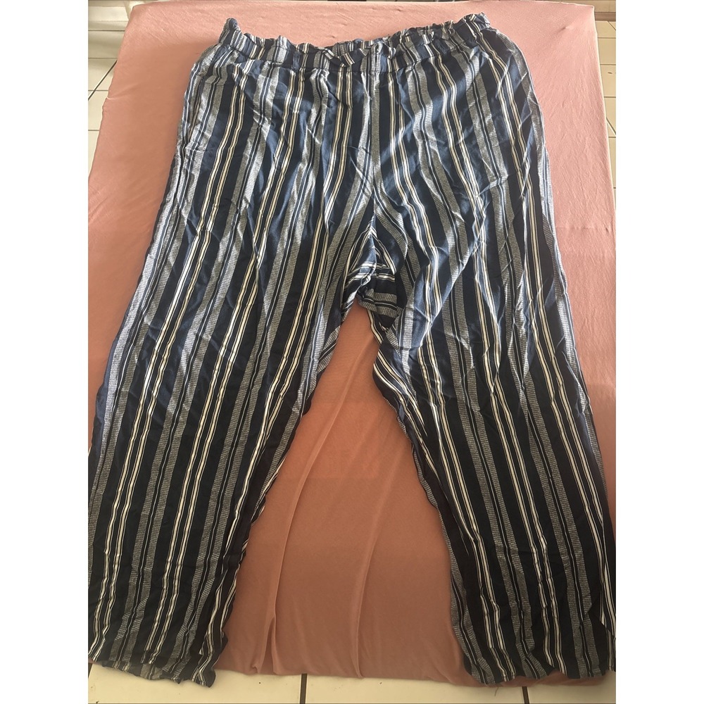 Xhilaration Boho Striped Blue White Wide Leg Pants XL High Rise Elastic Waist